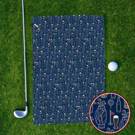 Golf And Beer Pattern Towels, Beer Lover Golf Towel, Funny Golf Gift For Golfer