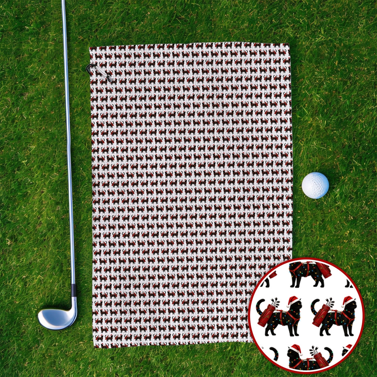 Black Cat Christmas Golf Towels, Crazy Cats Golf Towel For Xmas Holiday, Golf Gift For Cat Loving Golfer