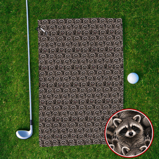 Raccoon Golf Pattern Towels, Crazy Raccoon Golf Towel, Golf Gift for Golfer