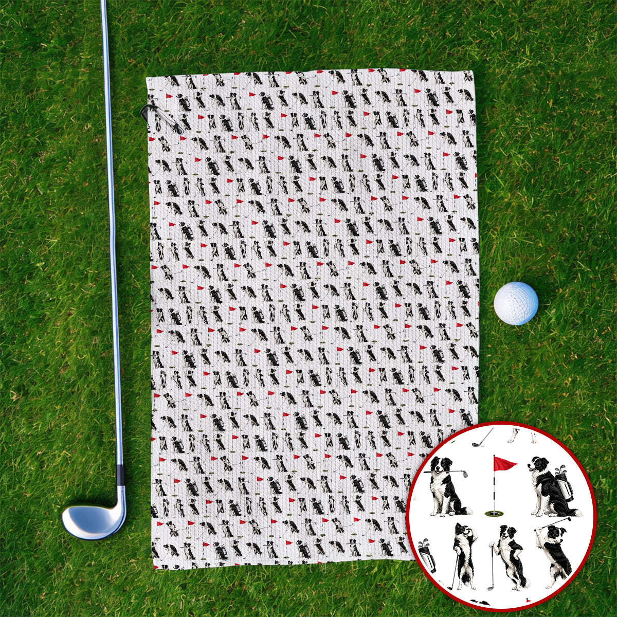 Border Collie Golf Towel, Border Collie Pattern Golf Towels for Golfer, Funny Golf GIft For Golfer