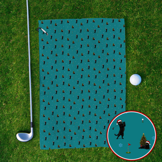 Black Cat Christmas Golf Towels, Funny Cat Pattern Golf Towel, Xmas Golf Gift for Golfers