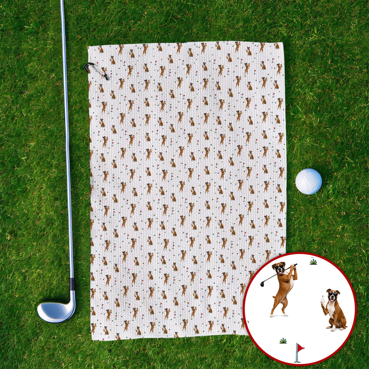 Funny Boxer Golf Swing Towel, Boxer Golf Pattern Golf Towels for Dog Lovers, Golf Gift For Golfer
