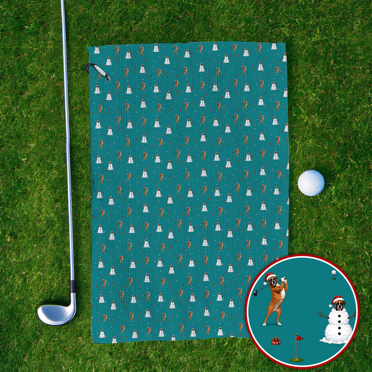 Boxer Christmas Golf Towels, Funny Boxer Pattern Golf Towel, Holiday Golf Gift for Dog Lovers