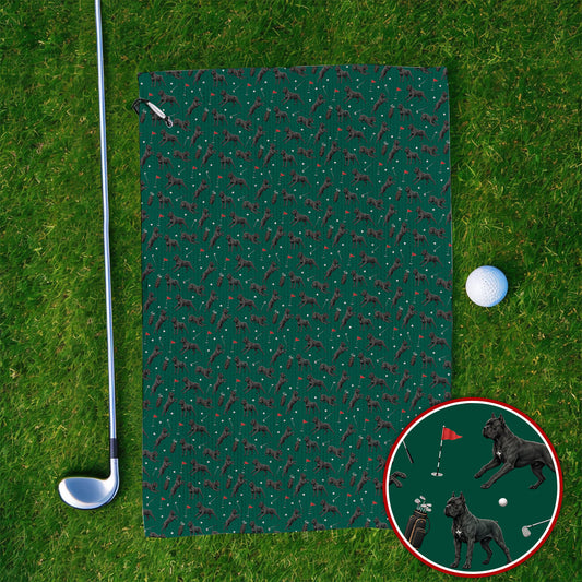 Crazy Cane Corso Pattern Golf Towel, Black Cane Corso Golf Towels for Dog Lovers, Golf Gift for Golfers