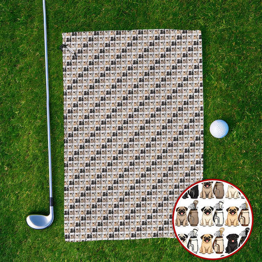 Funny Pug Golf Towels, Pug Pattern Golf Towel For Dog Lovers, Golf Gift For Golfers