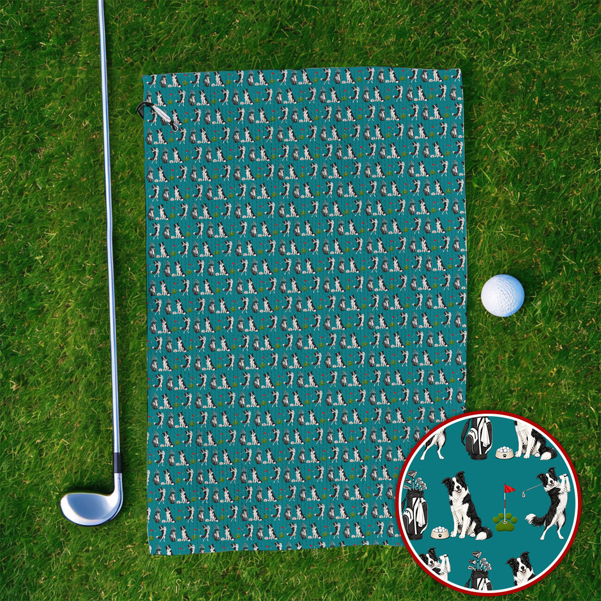 Border Collie Golf Towel, Border Collie Pattern Golf Towels for Dog Lovers, Funny Golf Gift for Golfer