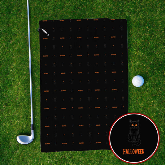 Black Cat Halloween Golf Towels, Spooky Cat Pattern Golf Towel for Halloween Lovers, Funny Golf Gift for Golfers