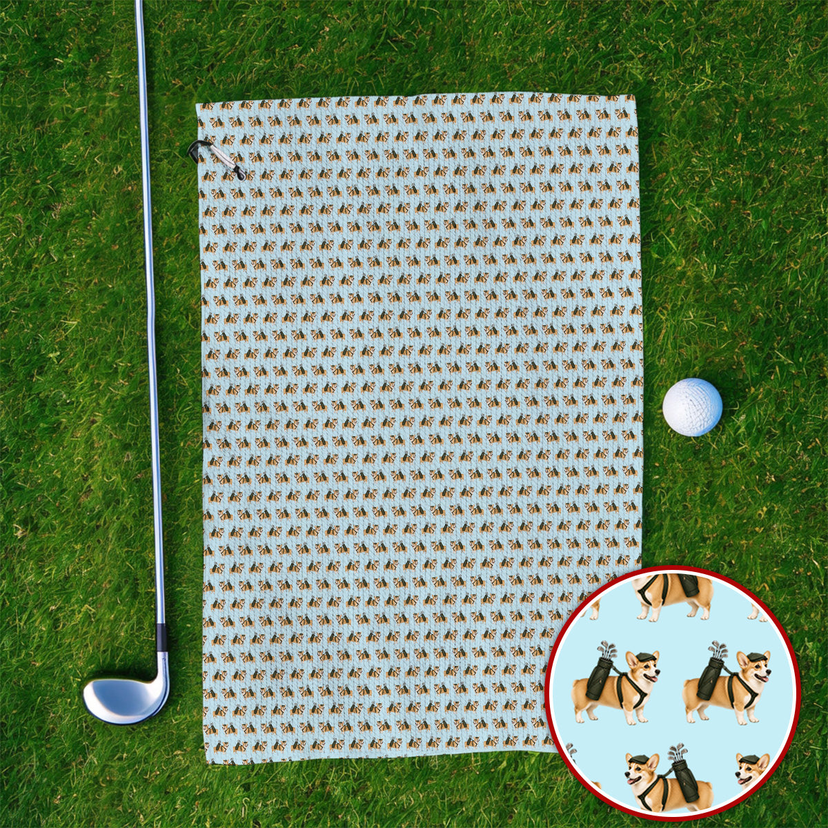 Funny Corgi Golf Towels For Golfer, Corgi Pattern Golf Towel, Dog Lover Golf Gift