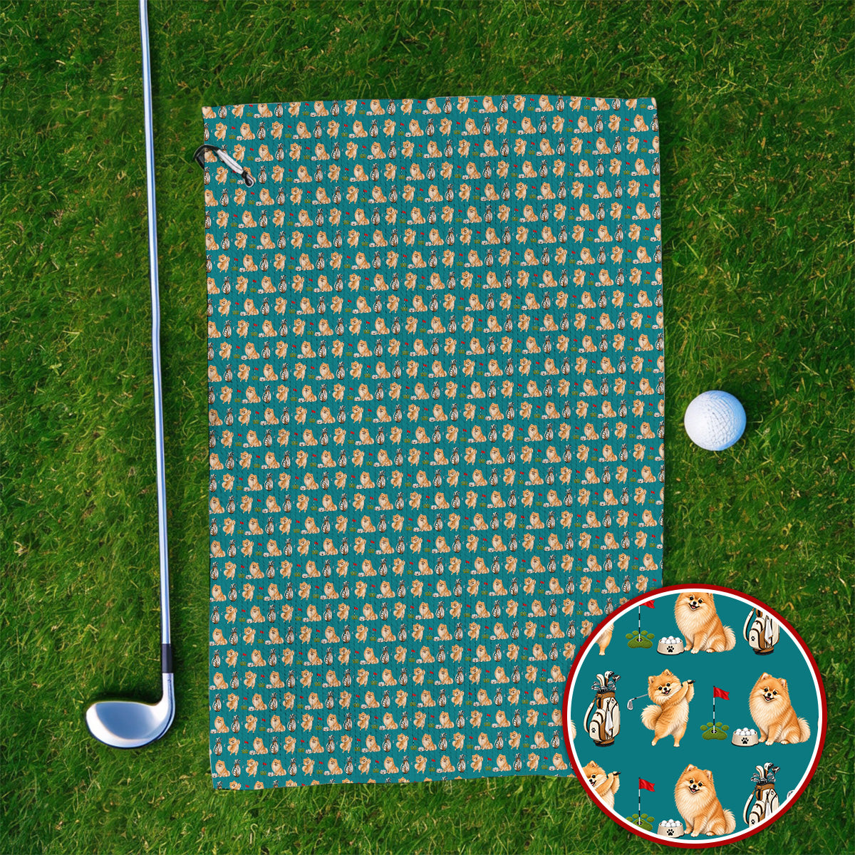 Pomeranian Pattern Golf Towel, Pomeranian Dog Golf Towels, Golf Gift For Golfer