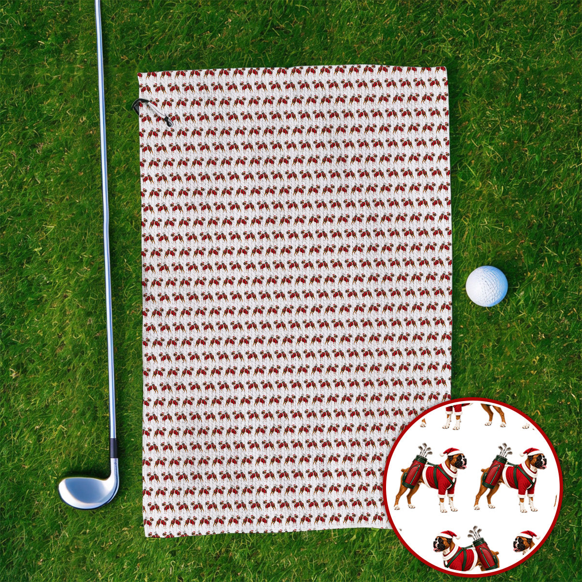 Boxer Dog Christmas Pattern Golf Towels, Santa Boxer Golf Towel, Boxer Lover Holiday Golf Gift For Golfer