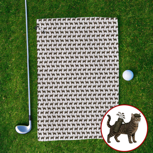 Brown Tabby Cat Golf Towel, Funny Cat Pattern Towels, Cat Lover Golf Gift For Golfer