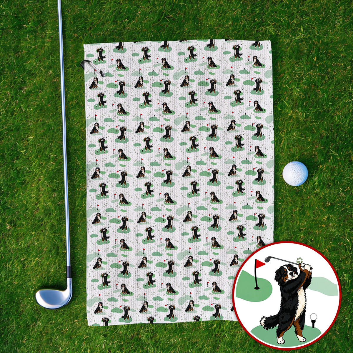 Bernese Mountain Pattern Golf Towels, Bernese Mountain Golf Towel Fot Golfer, Funny Dog Golf Gift