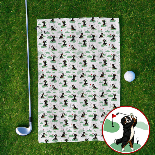 Bernese Mountain Pattern Golf Towels, Bernese Mountain Golf Towel Fot Golfer, Funny Dog Golf Gift