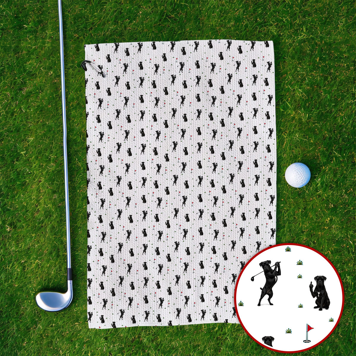 Cane Corso Middle Finger Golf Towel, Black Cane Corso Golf Pattern Towels for Dog Lovers, Funny Golf Gift for Golfers