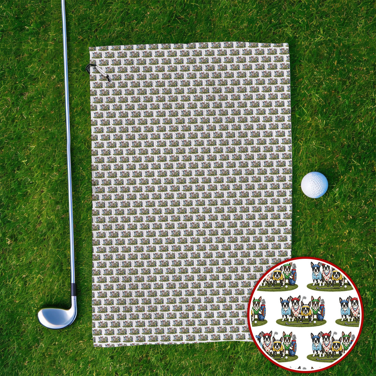 Boston Terrier Golf Pattern Towels, Funny Golfing Boston Terrier Towel, Dog Lover Golf Gift