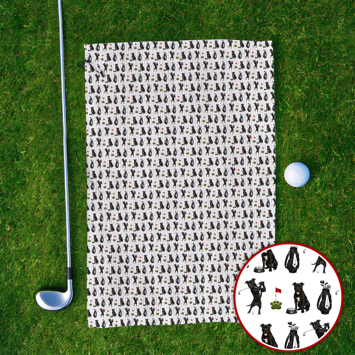 Funny Pit Bull Golf Pattern Towel, Black Pit Bull Golf Towels for Golfer, Golf Gift For Dog Lovers