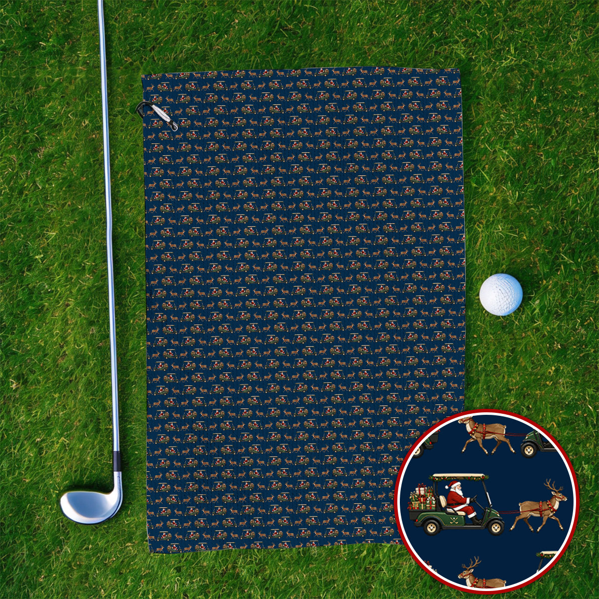 Santa Reindeer Golf Cart Towels, Xmas Pattern Golf Towel, Crazy Christmas Golf Gift