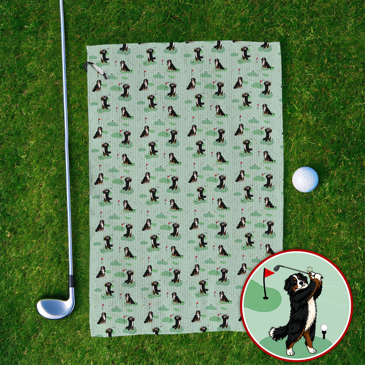 Bernese Mountain Pattern Golf Towels, Bernese Mountain Golf Towel Fot Golfer, Funny Dog Golf Gift