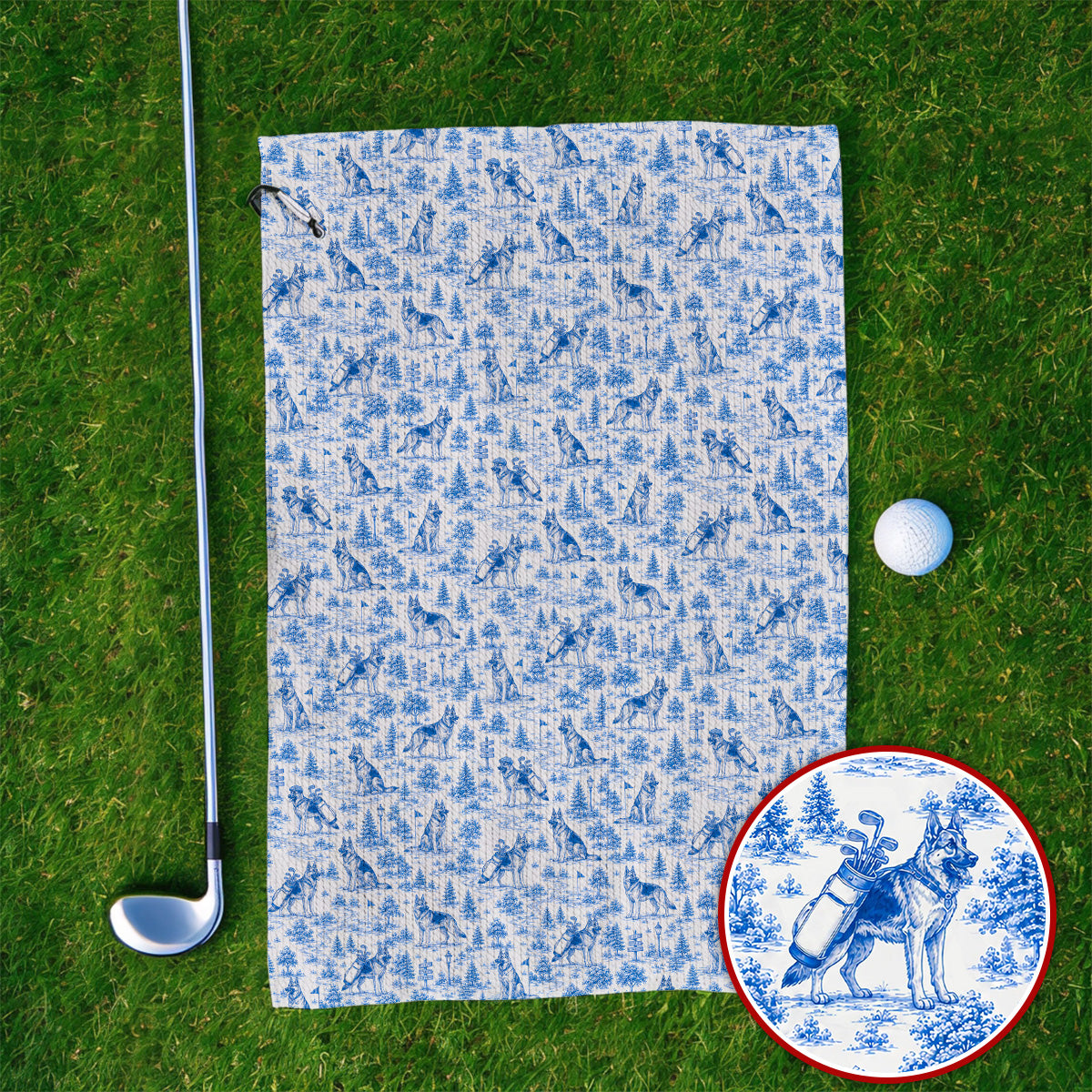 Toile De Jouy German Shepherd Golf Towels, German Shepherd Pattern Golf Towel, Dog Dad Golf Gift