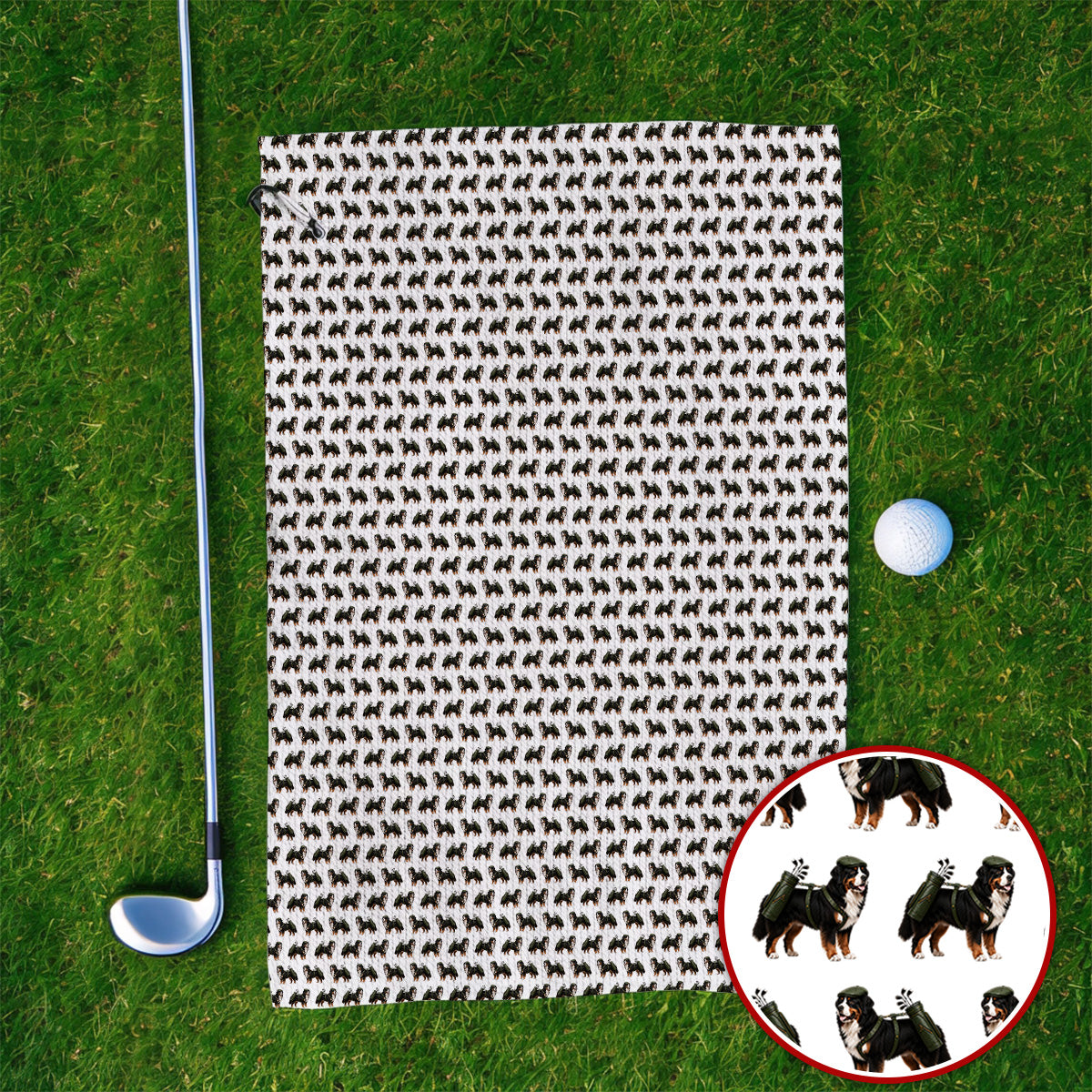 Funny Bernese Mountain Golf Pattern Towels, Bernese Golf Towels For Dog Lover, Golf Gift For Golfer