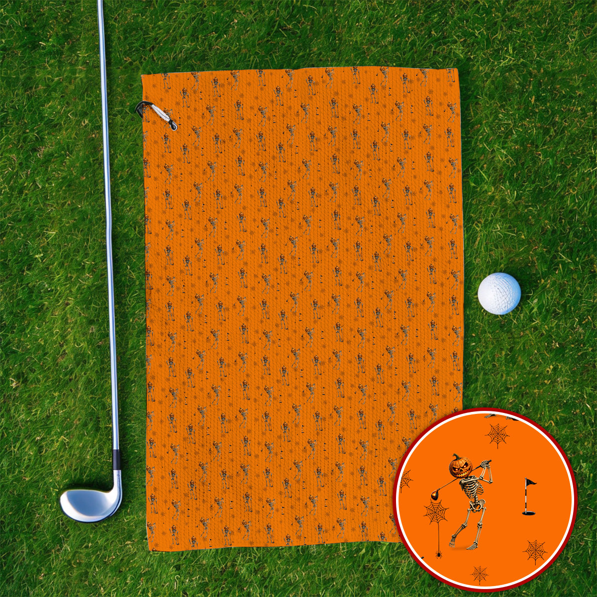 Halloween Skeleton Golf Towel, Pumpkin Head Pattern Golf Towels, Funny Golf Gift for Golfer