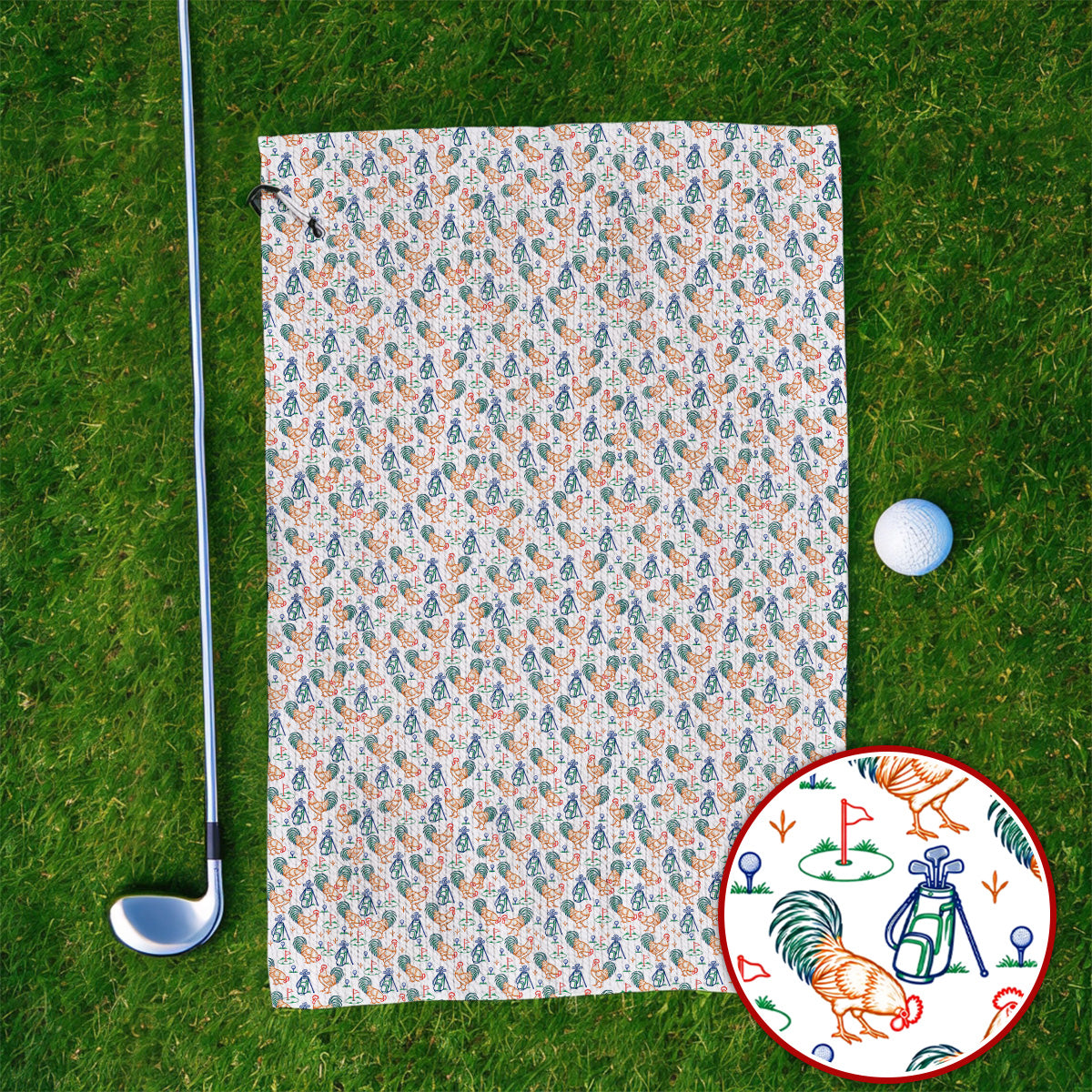 Colorful Rooster Golf Towels, Rooster Pattern Golf Towel For Chicken Lovers, Funny Golf Gift For Golfers