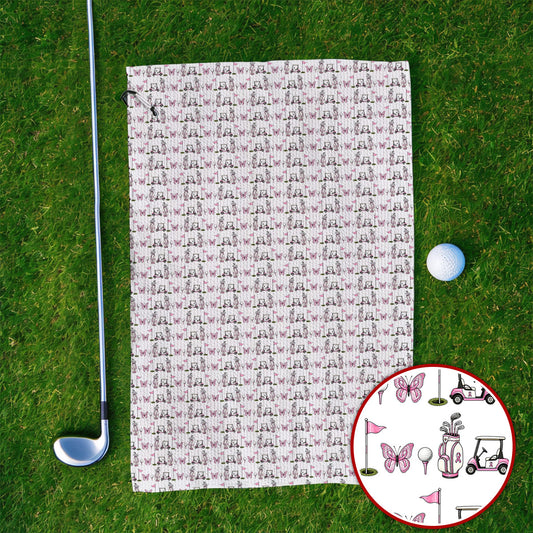 Pink Ribbon Fairway Golf Towels, Breast Cancer Support Golf Cart & Butterfly Pattern Towel, Awareness Gift for Golfers