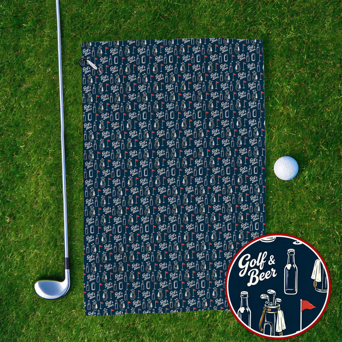 Crazy Golf & Beer Towels, Golf Bag And Beer Bottle Pattern Golf Towel, Golf Gift For Beer Lovers