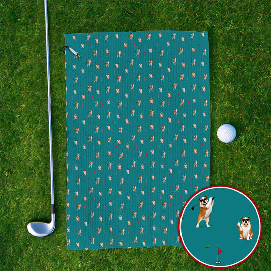 Crazy Bulldog Pattern Golf Towels For Golfer, English Bulldog Golf Towel, Dog Golf Gift