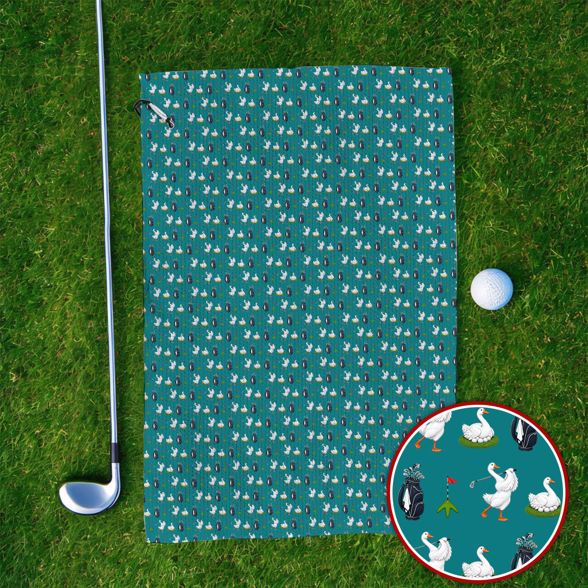 Funny Goose Golf Towels, Teal Goose & Golf Pattern Towel, Golf Apparel Gift For Golfer
