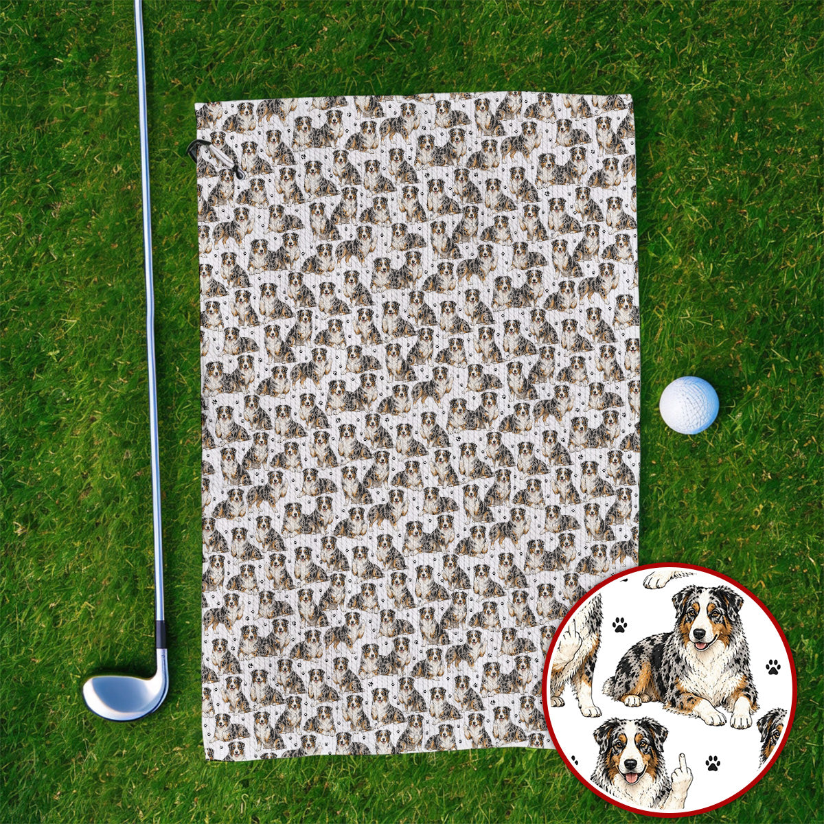 Australian Shepherd Golf Towel, Funny Blue Merle Aussie Pattern Golf Towels, Golf Gift For Golfer