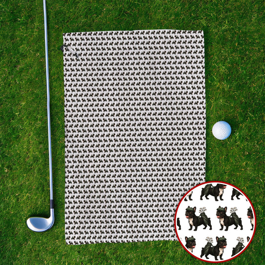 Black French Bulldog Golf Towel, Frenchie Pattern Golf Towels, Funny Dog Dad Gift
