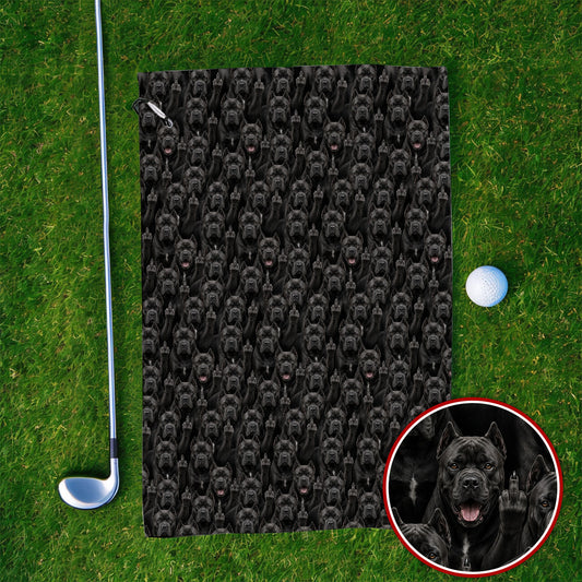 Funny Cane Corso Pattern Golf Towel, Black Cane Corso Golf Towels for Golfer, Golf Gift for Dog Lovers