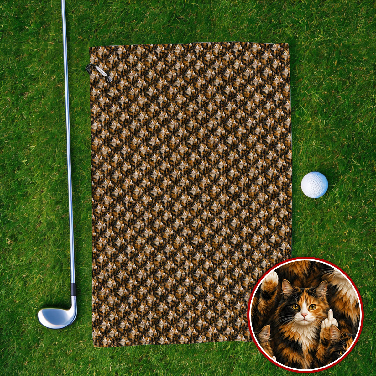 Calico Longhair Cat Golf Towel, Funny Calico Cat Pattern Golf Towels, Golfer Gift for Cat Lovers