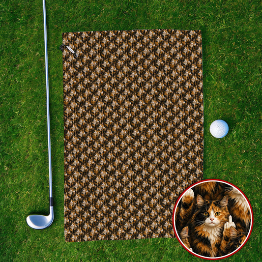 Calico Longhair Cat Golf Towel, Funny Calico Cat Pattern Golf Towels, Golfer Gift for Cat Lovers