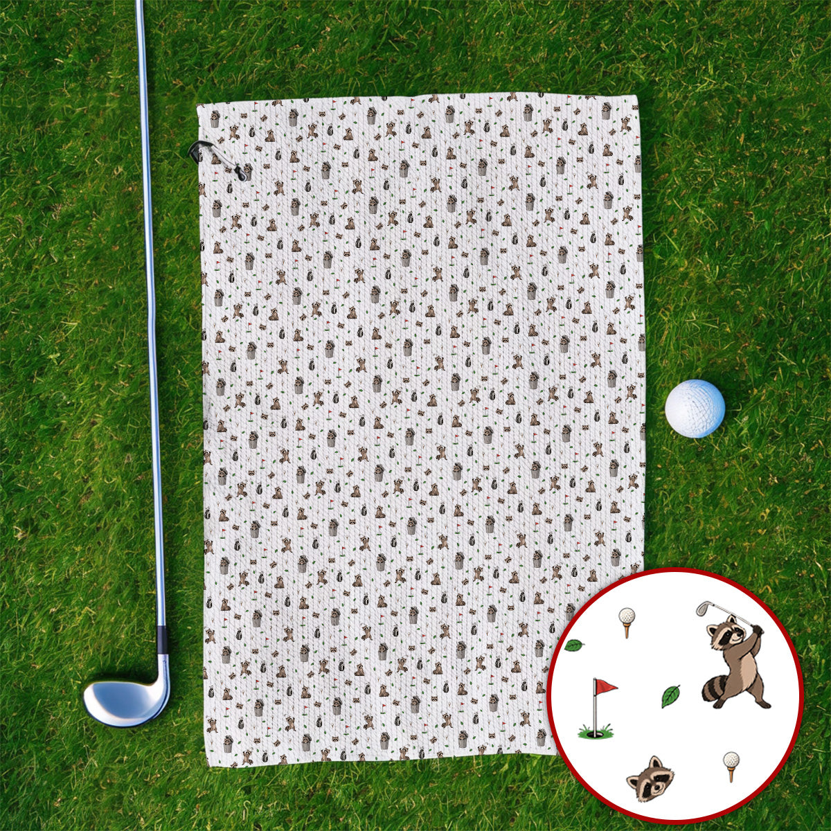 Raccoon Golf Towels, Playful Raccoon Golf Pattern Towel, Funny Animal Golf Gift for Golfer