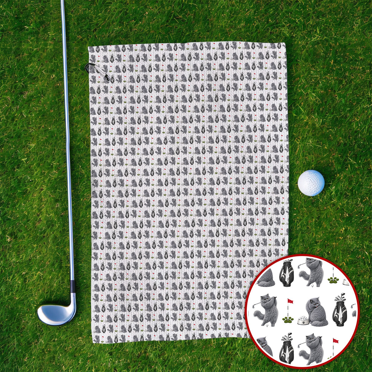 British Shorthair Golf Towel, Cute British Shorthair Pattern Golf Towels, Golf Gift for Cat Lovers