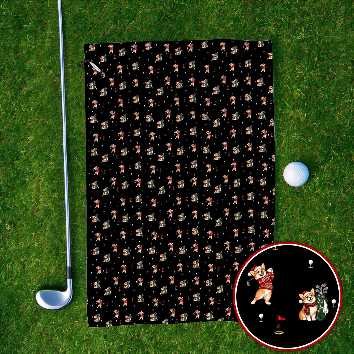 Crazy Corgi Christmas Golf Towels, Xmas Corgi Pattern Golf Towel, Golf Gift For Golfers