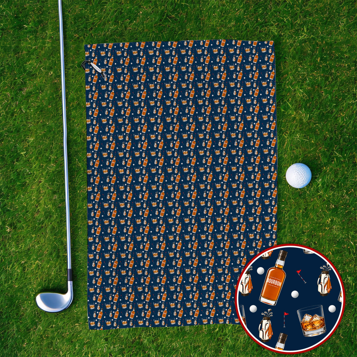 Bourbon Whiskey Golf Towels, Golf & Bourbon Pattern Towel, Unique Gift For Whiskey Loving Golfers