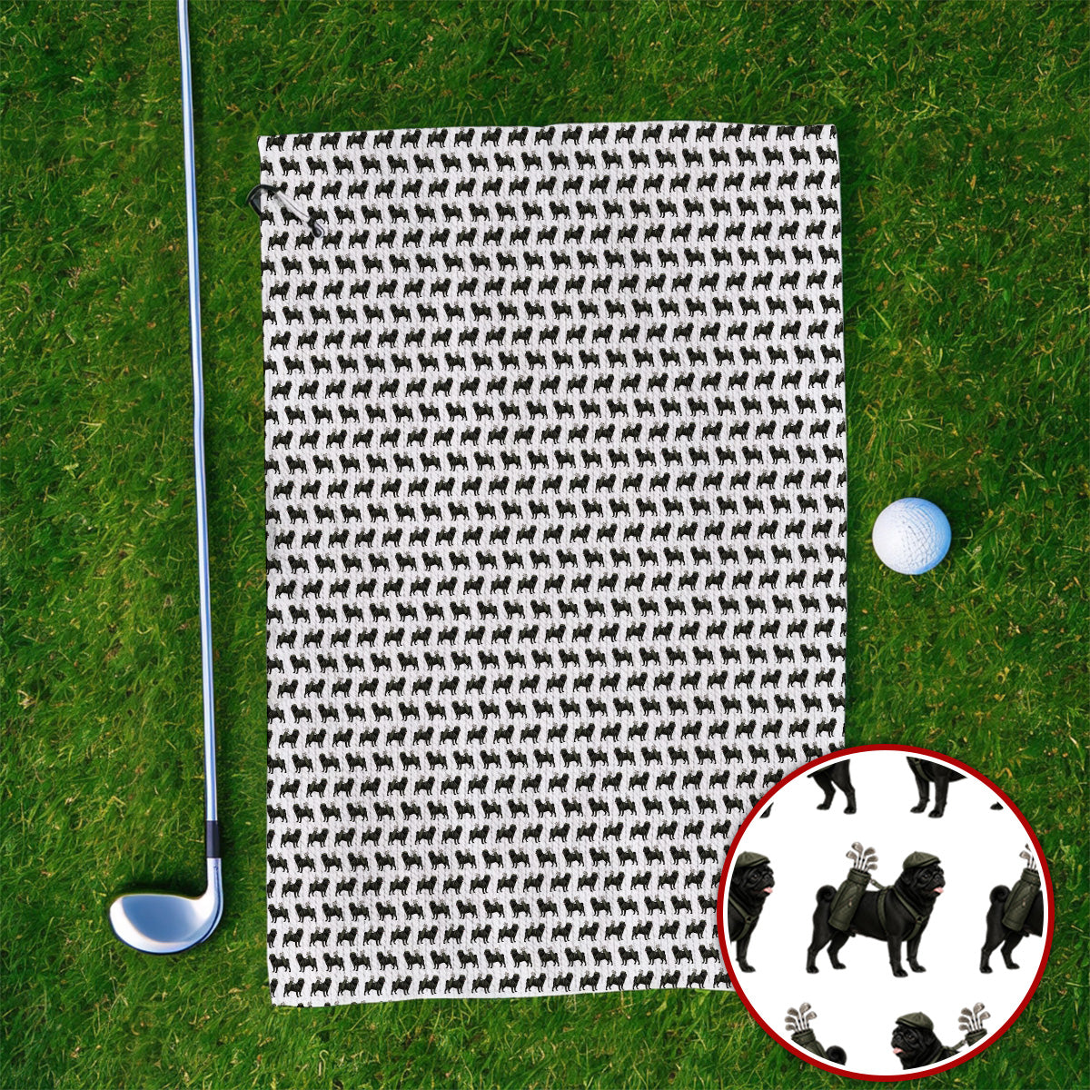 Black Pug Pattern Golf Towels, Funny Pug Golf Towel, Golf Gift For Golfer