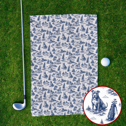 Crazy Pit Bull Golf Towels For Golfer, Toile de Jouy Pit Bull Pattern Golf Towel, Dog Lover Golf Gift