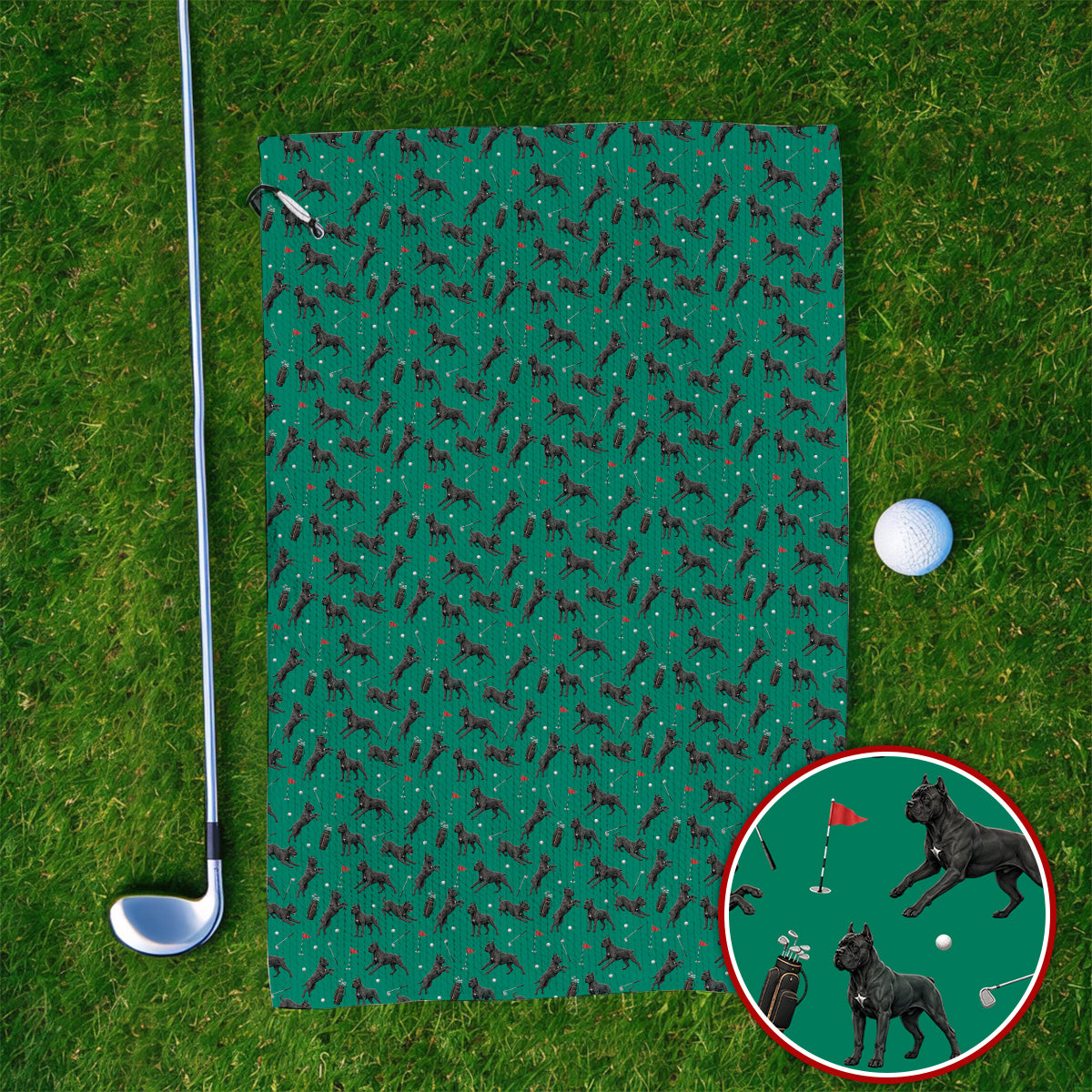 Crazy Cane Corso Pattern Golf Towel, Black Cane Corso Golf Towels for Dog Lovers, Golf Gift for Golfers
