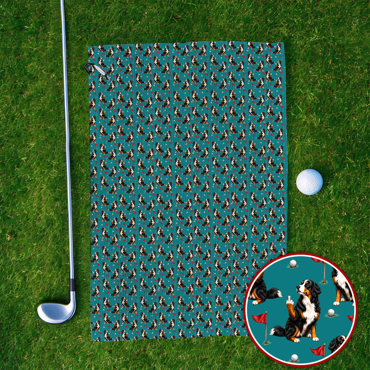 Bernese Mountain Dog Golf Pattern Towels, Bernese Golf Towel, Funny Dog Lover Golf Gift