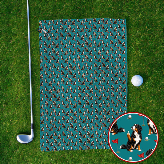 Bernese Mountain Dog Golf Pattern Towels, Bernese Golf Towel, Funny Dog Lover Golf Gift