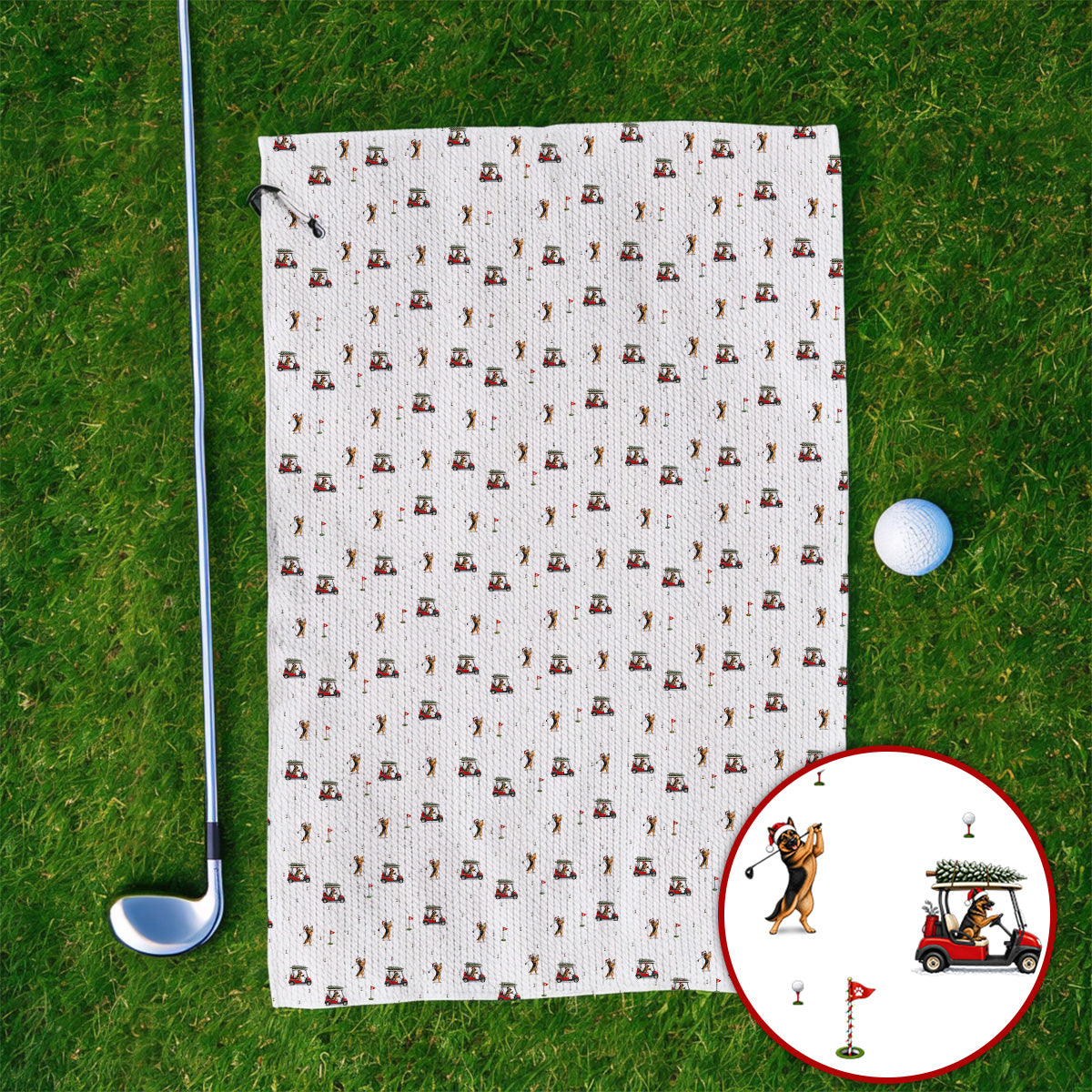 Crazy German Shepherd Christmas Pattern Golf Towels, German Shepherd Golf Cart Towel, Holiday Golf Gift for Golfers