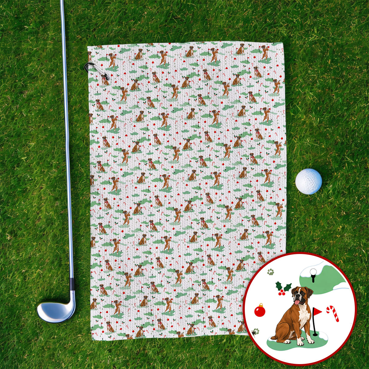 Funny Boxer Christmas Golf Towels, Xmas Boxer Dog Pattern Golf Towel, Golf Gift For Golfer