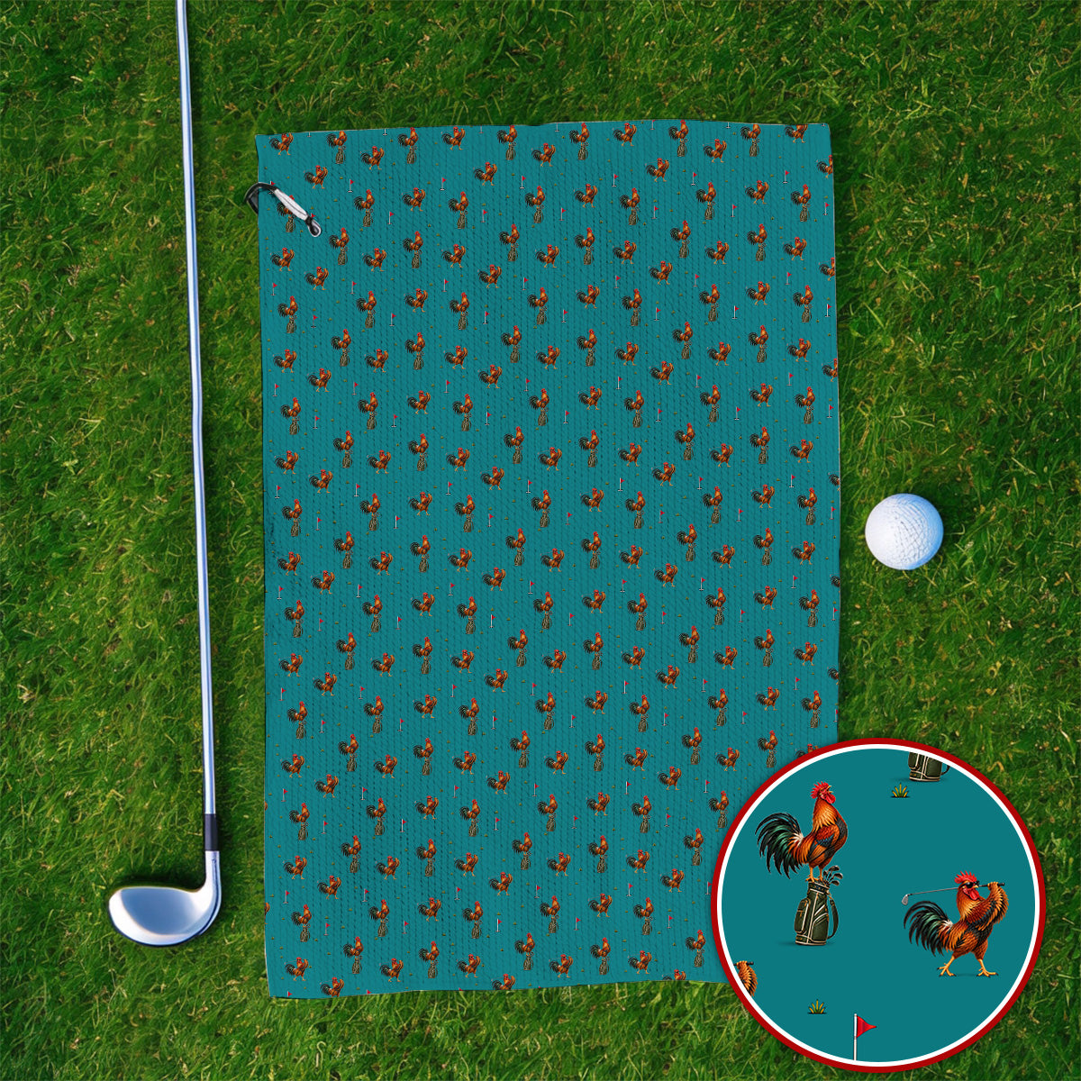 Rooster Golf Swing Towels, Rooster Pattern Golf Towel For Chicken Lovers, Crazy Golf Gift For Golfers