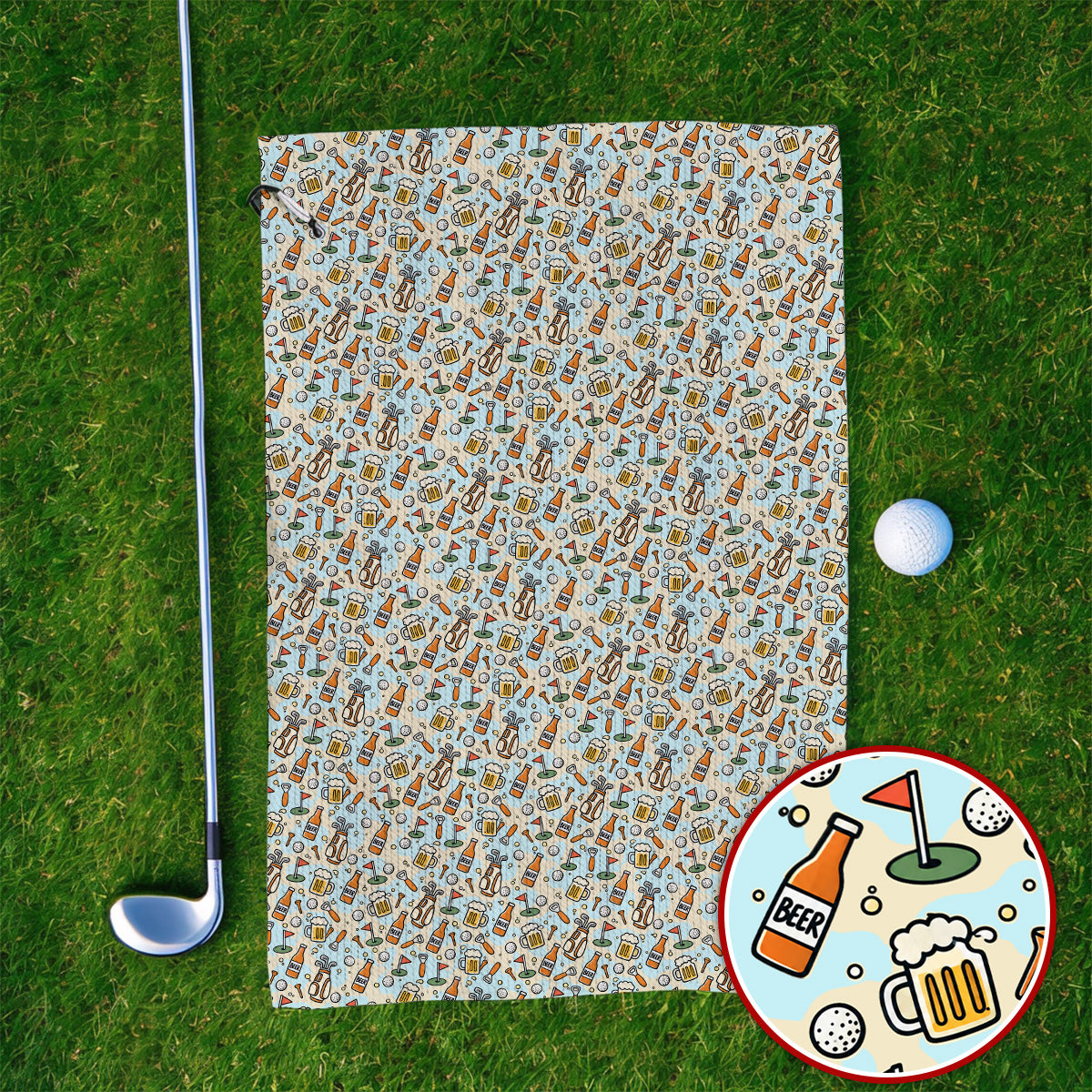 Funny Beer Pattern Golf Towels, Retro Golf Clubs And Beer Golf Towel, Unique Golfing Gift For Golfers
