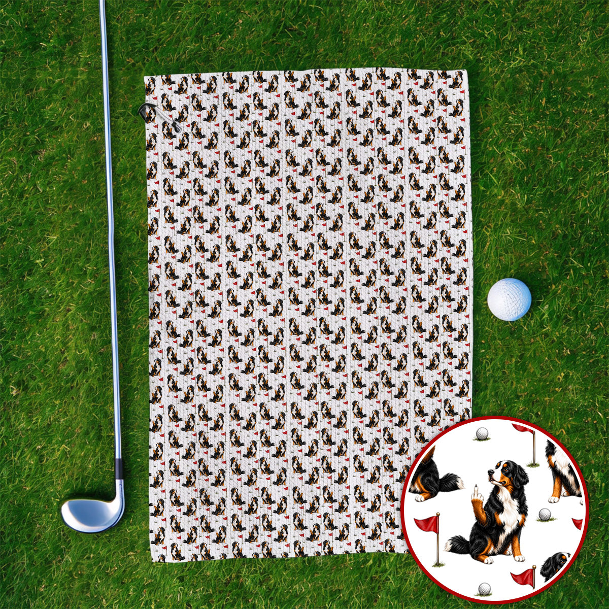Bernese Mountain Dog Golf Pattern Towels, Bernese Golf Towel, Funny Dog Lover Golf Gift