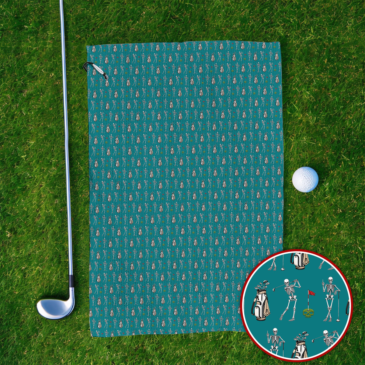 Skeleton Pattern Golf Towel, Funny Skeleton Golf Towels, Golf Gift For Golfer